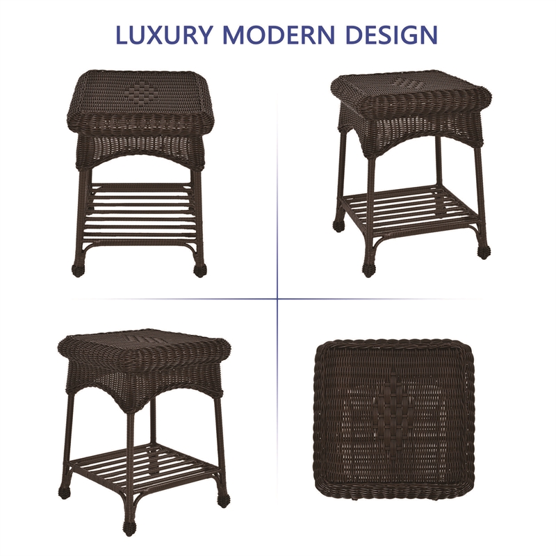 Jeco 3pc Wicker Rocker Chair Set in Espresso with Brown Cushion