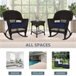 Jeco 3pc Wicker Rocker Chair Set in Espresso with Blue Cushion