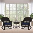 Jeco 3pc Wicker Rocker Chair Set in Espresso with Blue Cushion
