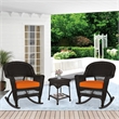 Jeco 3pc Wicker Rocker Chair Set in Espresso with Orange Cushion
