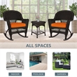 Jeco 3pc Wicker Rocker Chair Set in Espresso with Orange Cushion