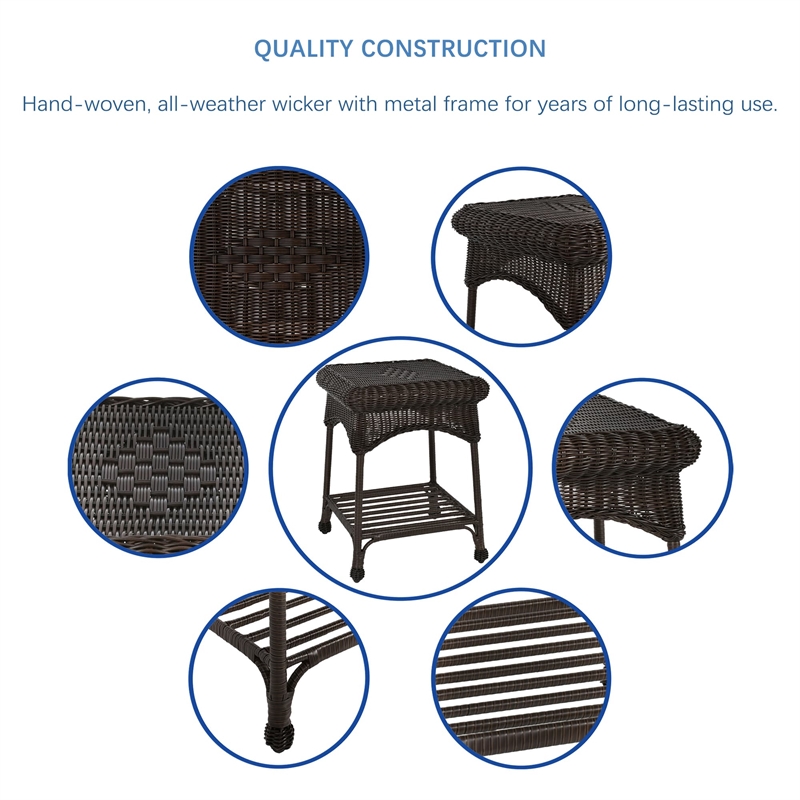 Jeco 3pc Wicker Rocker Chair Set in Espresso with Black Cushion