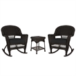 Jeco 3pc Wicker Rocker Chair Set in Espresso with Black Cushion