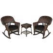 Jeco 3pc Wicker Rocker Chair Set in Espresso with Black Cushion