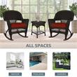 Jeco 3pc Wicker Rocker Chair Set in Espresso with Red Cushion