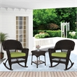 Jeco 3pc Wicker Rocker Chair Set in Espresso with Green Cushion