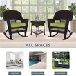 Jeco 3pc Wicker Rocker Chair Set in Espresso with Green Cushion