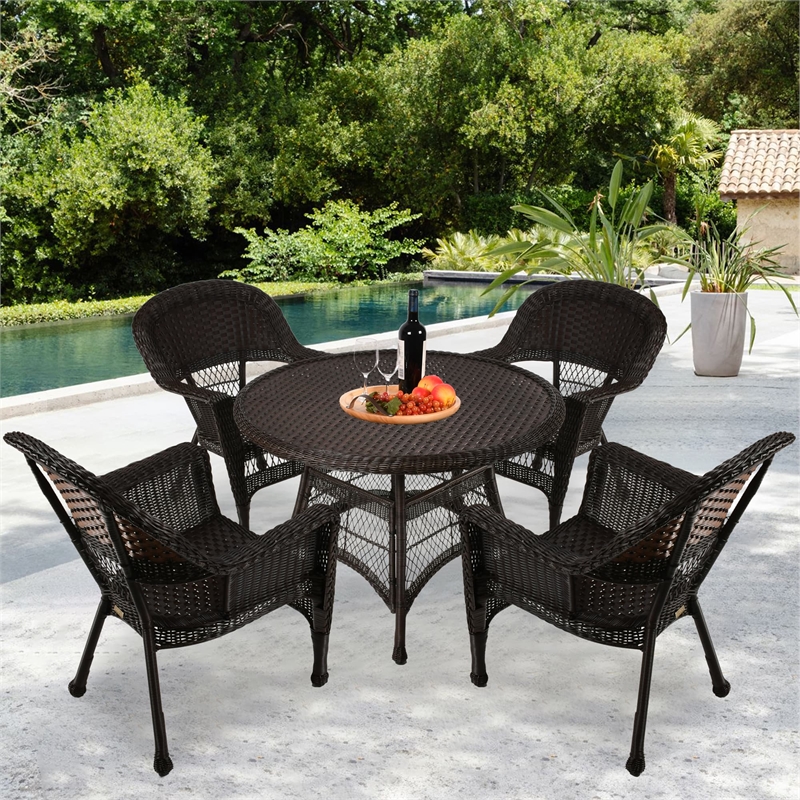 Jeco 5 Piece Wicker Patio Dining Set in Espresso