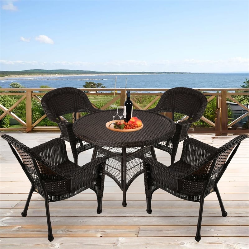 Jeco 5 Piece Wicker Patio Dining Set in Espresso