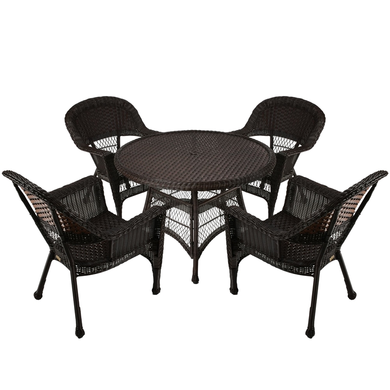 Jeco 5 Piece Wicker Patio Dining Set in Espresso