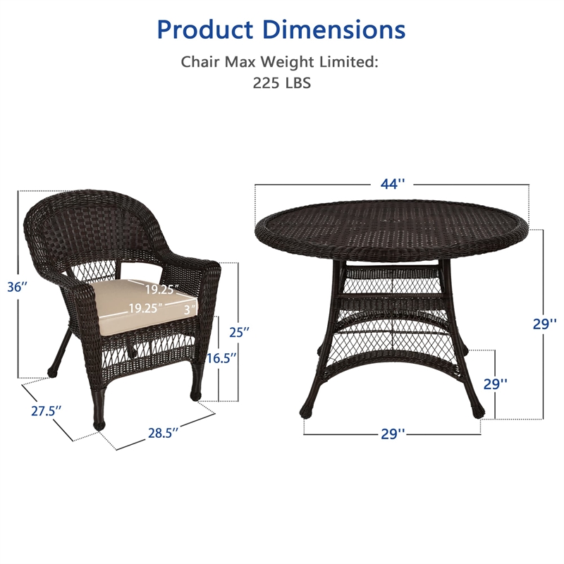 Jeco 5 Piece Wicker Patio Dining Set in Espresso and Tan