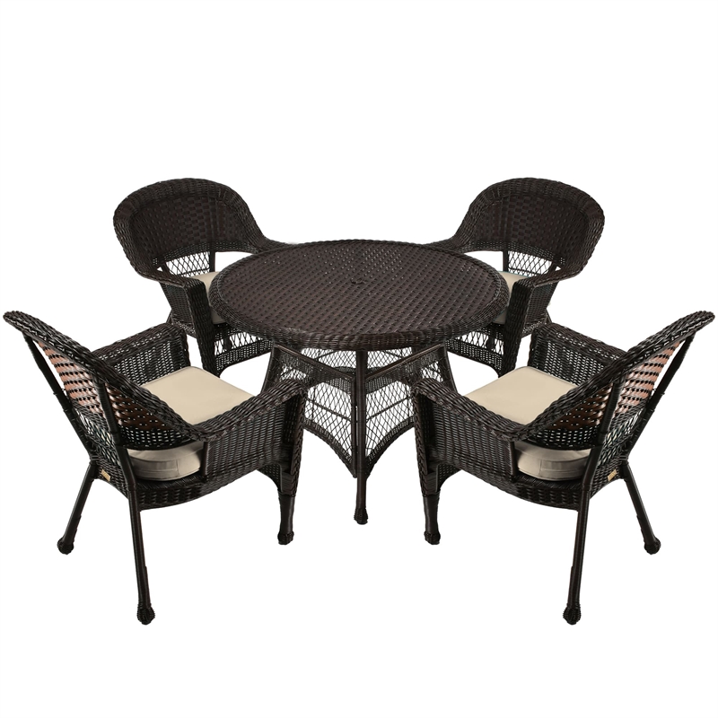 Jeco 5 Piece Wicker Patio Dining Set in Espresso and Tan
