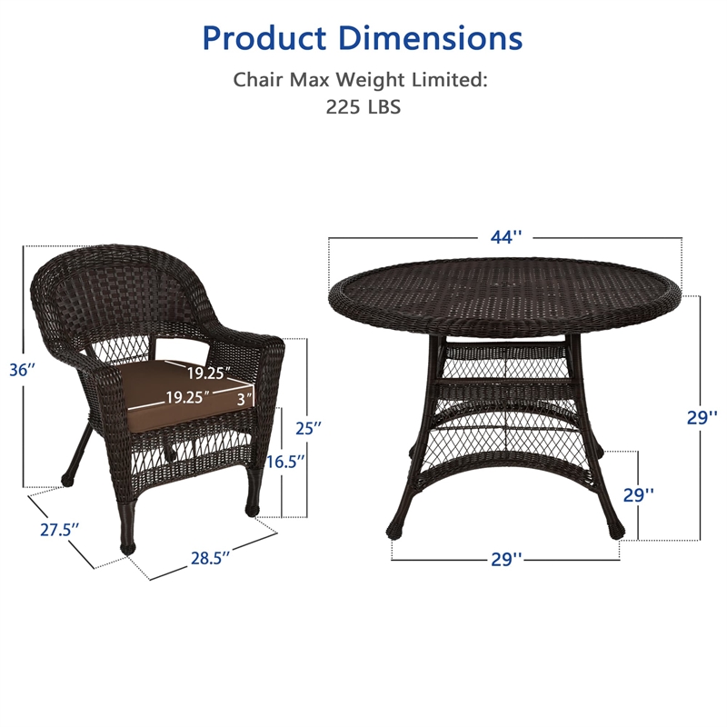 Jeco 5 Piece Wicker Patio Dining Set in Espresso and Brown