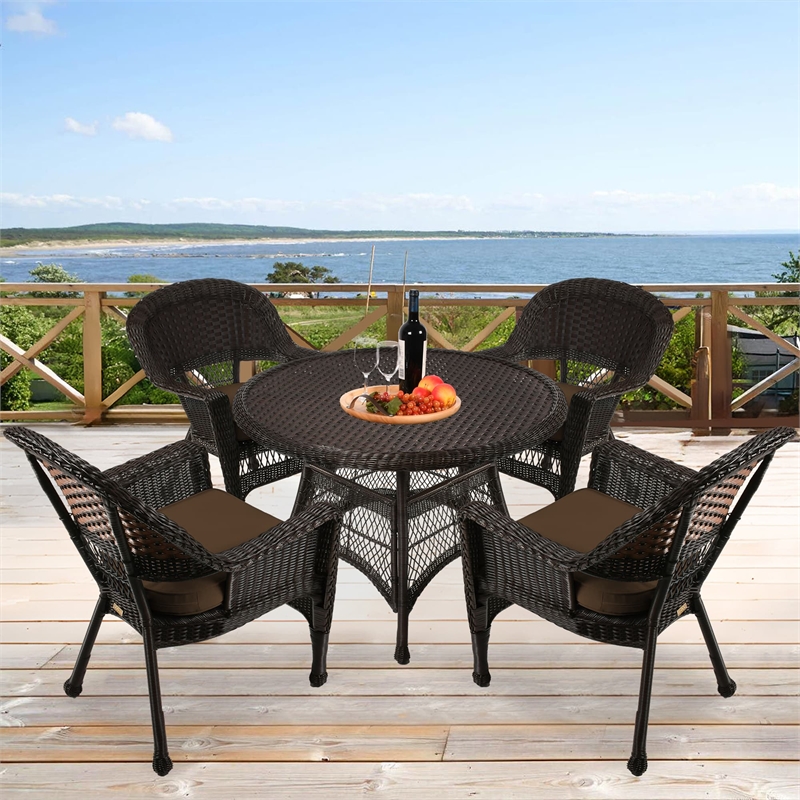 Jeco 5 Piece Wicker Patio Dining Set in Espresso and Brown