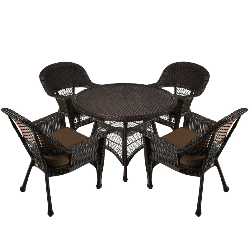 Jeco 5 Piece Wicker Patio Dining Set in Espresso and Brown