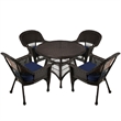 Jeco 5 Piece Wicker Patio Dining Set in Espresso and Blue