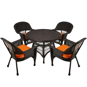 Jeco 5 Piece Wicker Patio Dining Set in Espresso and Orange