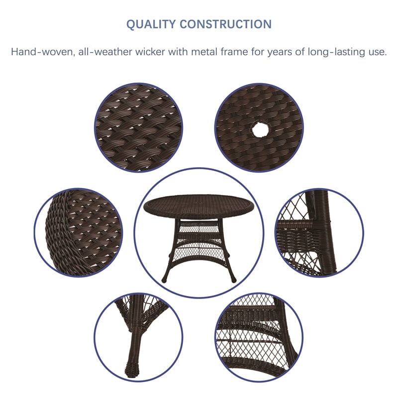 Jeco 5 Piece Wicker Patio Dining Set in Espresso and Orange