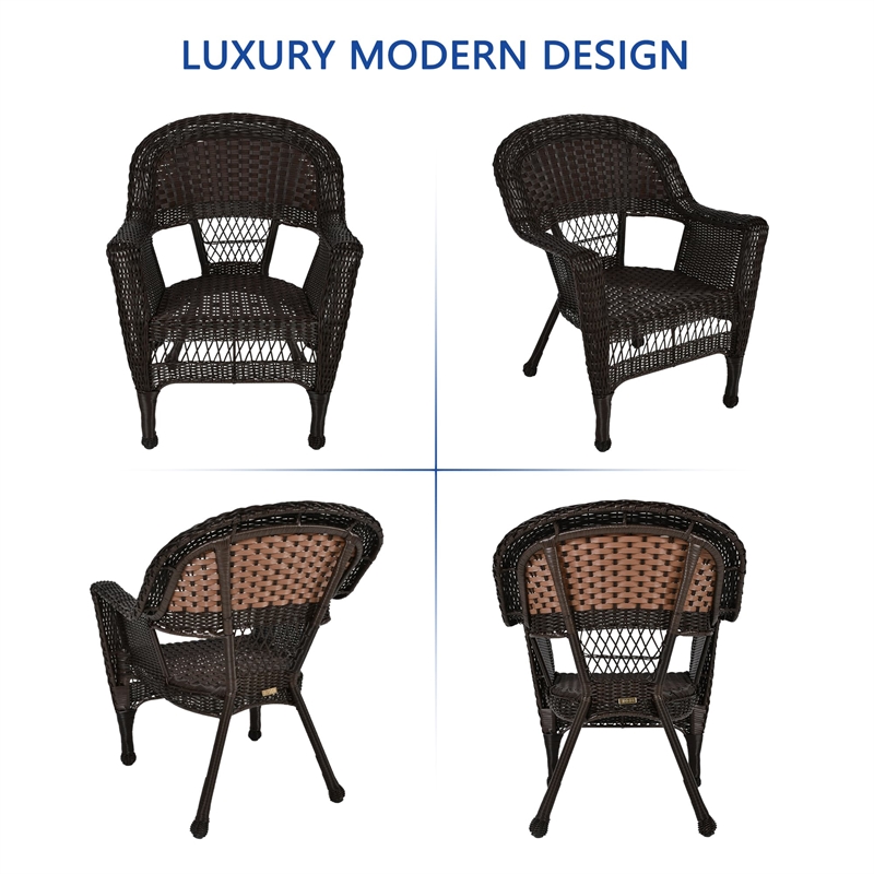 Jeco 5 Piece Wicker Patio Dining Set in Espresso and Red