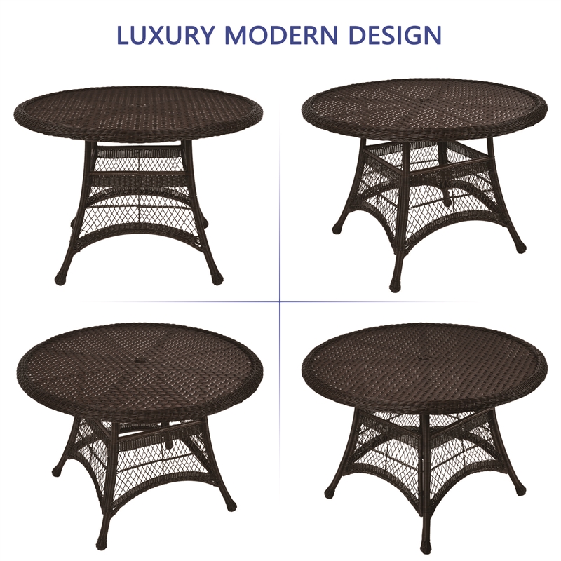 Jeco 5 Piece Wicker Patio Dining Set in Espresso and Red