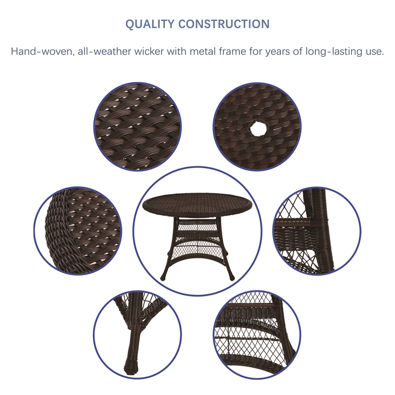 Jeco 5 Piece Resin Wicker Outdoor Patio Dining Set in Espresso w/Green Cushion