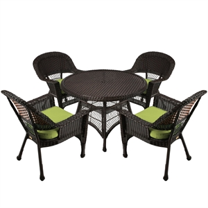 Jeco 5 Piece Resin Wicker Outdoor Patio Dining Set in Espresso w/Green Cushion