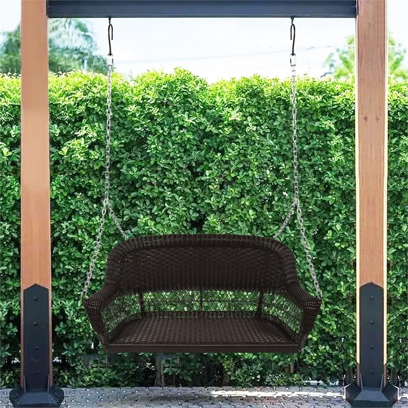 Jeco Resin Wicker Traditional Hanging Porch Swing in Espresso