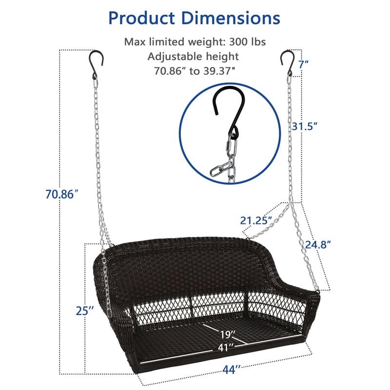 Jeco Resin Wicker Traditional Hanging Porch Swing in Espresso