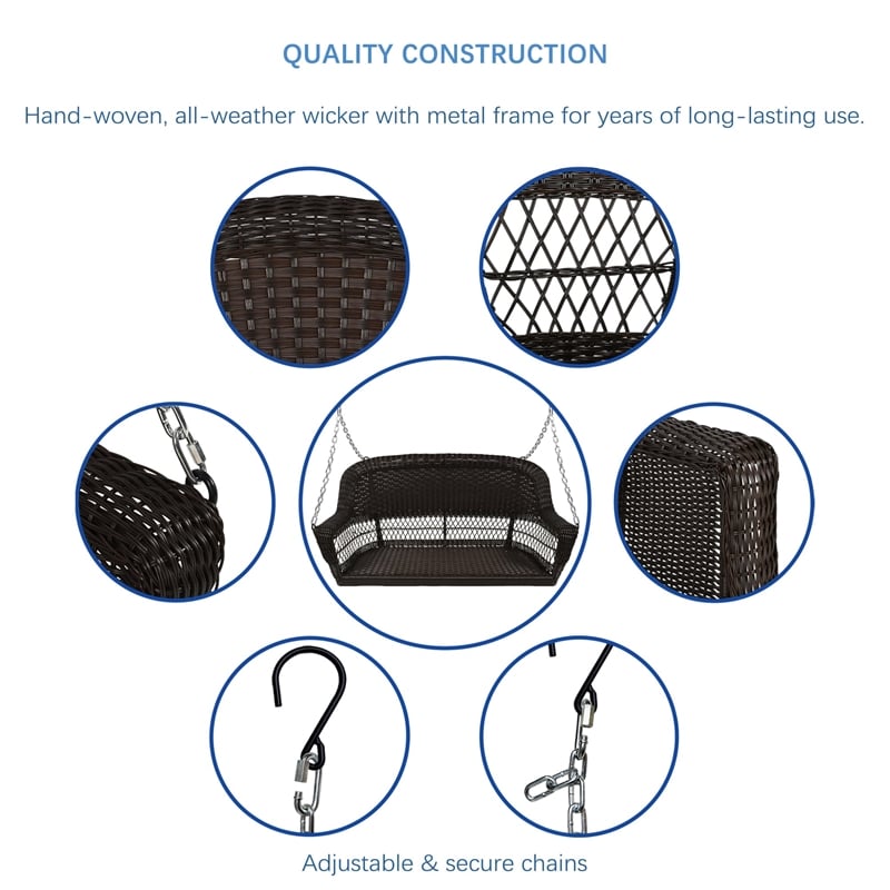 Jeco Resin Wicker Traditional Hanging Porch Swing in Espresso