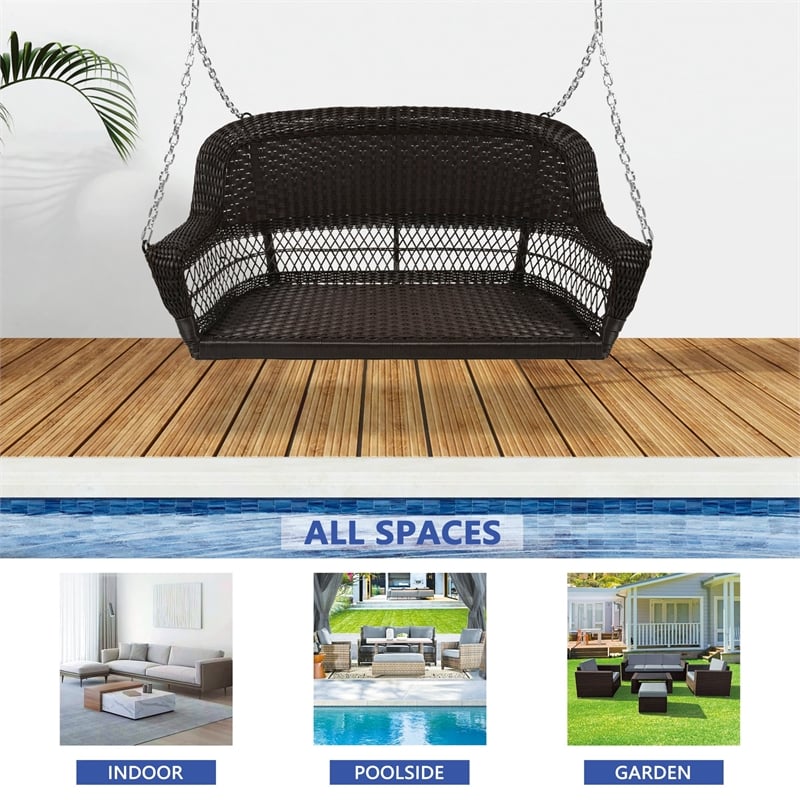 Jeco Resin Wicker Traditional Hanging Porch Swing in Espresso