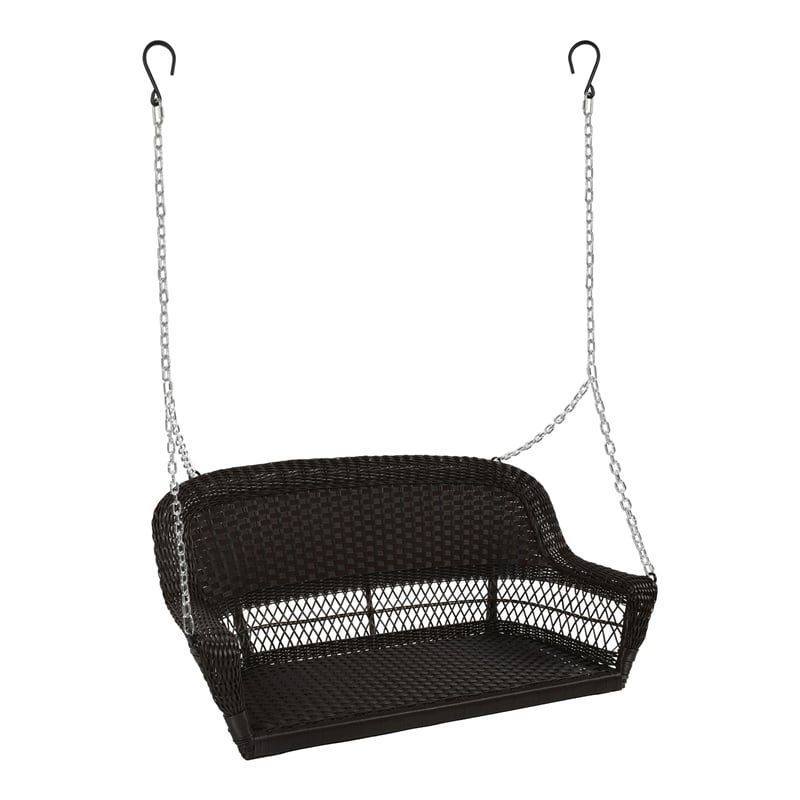 Jeco Resin Wicker Traditional Hanging Porch Swing in Espresso
