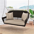Jeco Wicker Porch Swing in Espresso with Tan Cushion