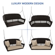 Jeco Wicker Porch Swing in Espresso with Tan Cushion