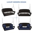 Jeco Wicker Porch Swing in Espresso with Blue Cushion