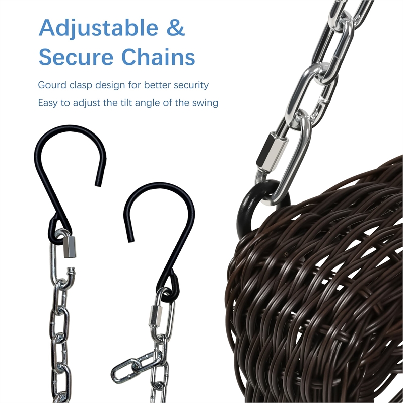 Jeco Wicker Porch Swing in Espresso with Orange Cushion