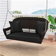 Jeco Wicker Porch Swing in Espresso with Black Cushion