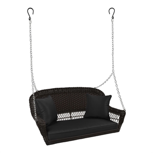 Jeco Wicker Porch Swing in Espresso with Black Cushion