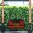 Jeco Wicker Porch Swing in Espresso with Red Cushion