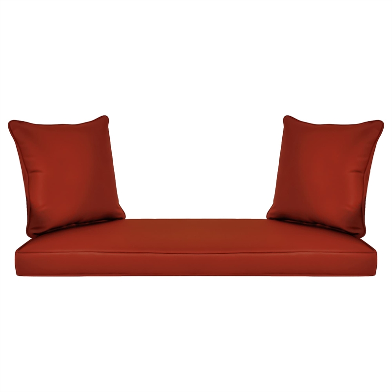 Jeco Wicker Porch Swing in Espresso with Red Cushion