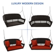 Jeco Wicker Porch Swing in Espresso with Red Cushion