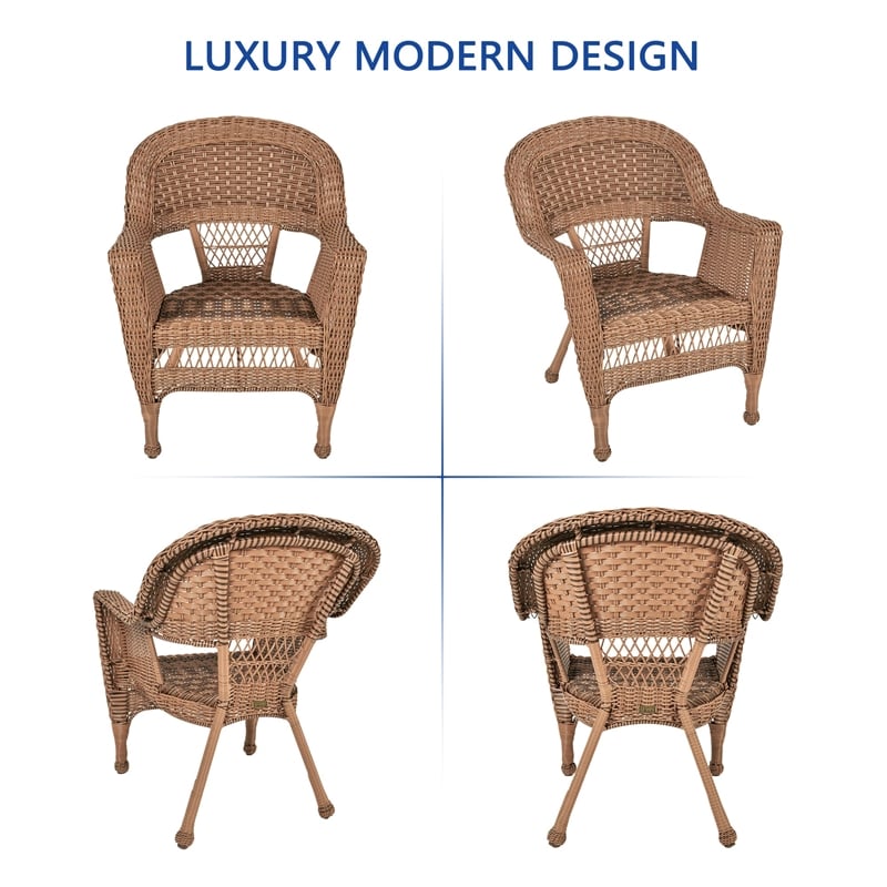 Jeco 3pc Wicker Chair and End Table Set in Honey without Cushion