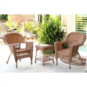 jeco 3pc wicker chair and end table set in honey