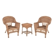 Jeco 3pc Wicker Chair and End Table Set in Honey without Cushion