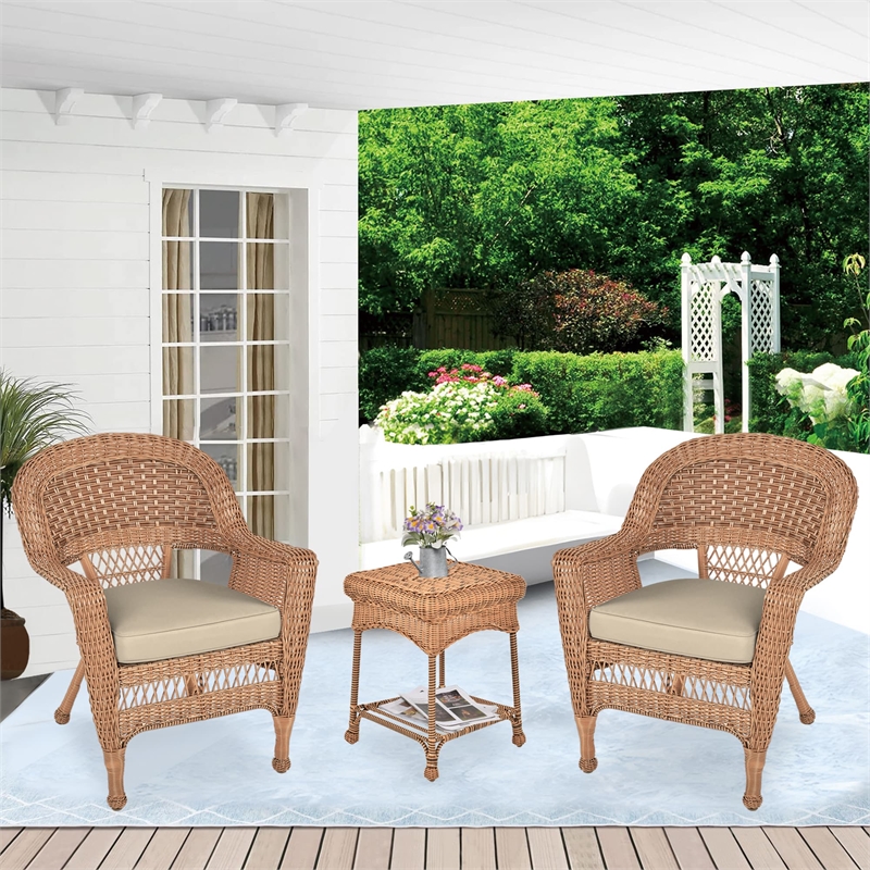 Jeco Piece Resin Wicker Patio Conversation Set in Honey and White