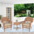 Jeco 3 Piece Resin Wicker Patio Conversation Set in Honey and White
