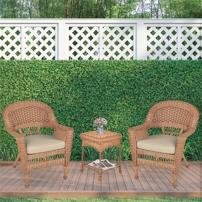 Jeco 3 Piece Resin Wicker Patio Conversation Set in Honey and White