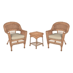 Jeco 3 Piece Resin Wicker Patio Conversation Set in Honey and White