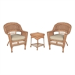 Jeco 3 Piece Resin Wicker Patio Conversation Set in Honey and White