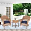 Jeco 3 Piece Resin Wicker Patio Conversation Set in Honey and Blue