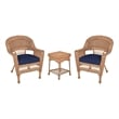 Jeco 3 Piece Resin Wicker Patio Conversation Set in Honey and Blue